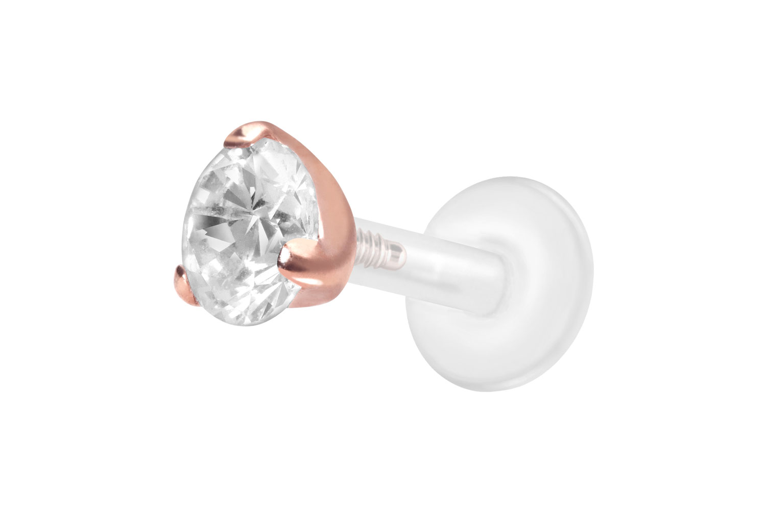 PTFE Labret Piercing mit Innengewinde + Titan-Aufsatz EINGEFASSTER KRISTALL